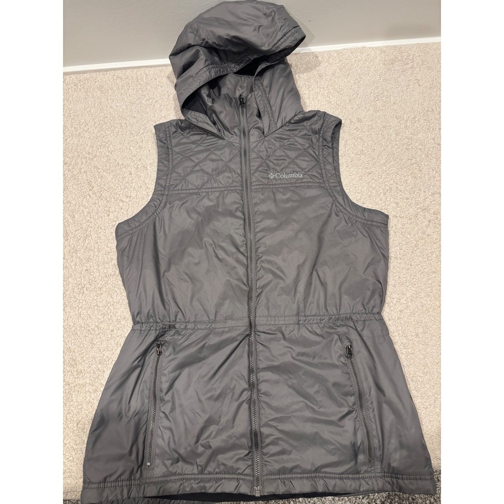 Columbia Womens Gray Quilted Hooded Puffer Vest Full Zip Small RN 69724